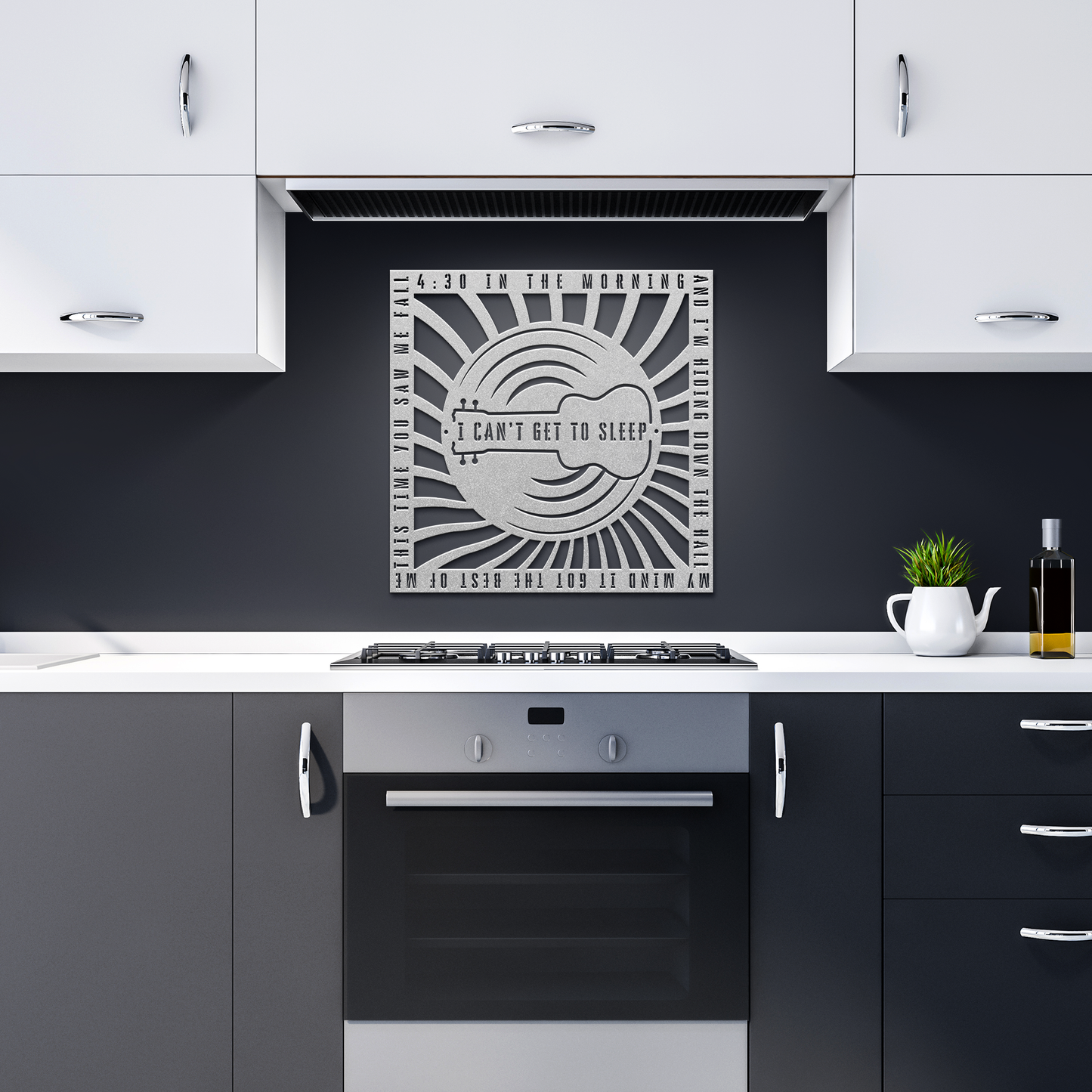 Personalized_Lyrics_Die-Cut_Metal_Sign_Silver_Dark_Kitchen_Mockup.png